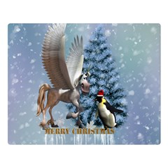 Merry Christmas, Funny Pegasus With Penguin Double Sided Flano Blanket (large)  by FantasyWorld7