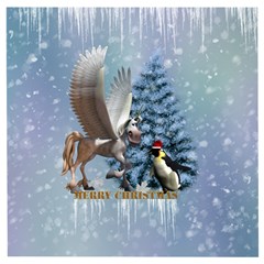 Merry Christmas, Funny Pegasus With Penguin Wooden Puzzle Square by FantasyWorld7