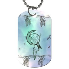 Dreamcatcher With Moon And Feathers Dog Tag (one Side) by FantasyWorld7