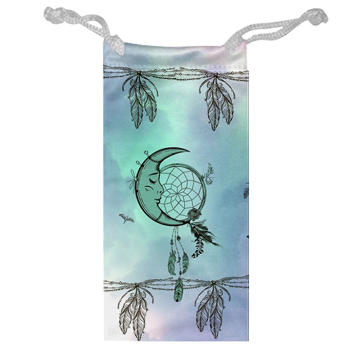 Dreamcatcher With Moon And Feathers Jewelry Bag