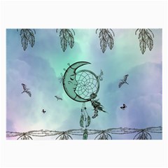 Dreamcatcher With Moon And Feathers Large Glasses Cloth by FantasyWorld7