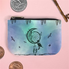 Dreamcatcher With Moon And Feathers Mini Coin Purse by FantasyWorld7