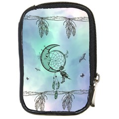 Dreamcatcher With Moon And Feathers Compact Camera Leather Case by FantasyWorld7