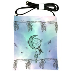 Dreamcatcher With Moon And Feathers Shoulder Sling Bag by FantasyWorld7