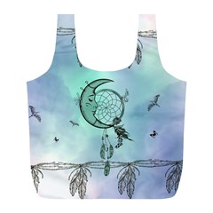 Dreamcatcher With Moon And Feathers Full Print Recycle Bag (l) by FantasyWorld7