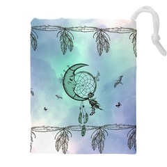 Dreamcatcher With Moon And Feathers Drawstring Pouch (5xl) by FantasyWorld7