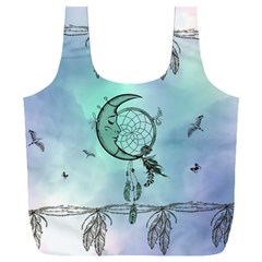 Dreamcatcher With Moon And Feathers Full Print Recycle Bag (xxxl) by FantasyWorld7