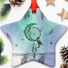 Dreamcatcher With Moon And Feathers Ornament (star) by FantasyWorld7