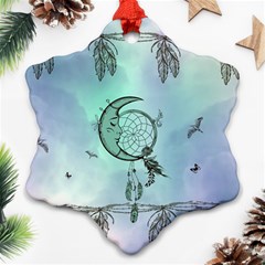 Dreamcatcher With Moon And Feathers Ornament (snowflake) by FantasyWorld7