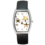 Stars Faux Gold Elegant Starry Festive Christmas Pattern Barrel Style Metal Watch Front