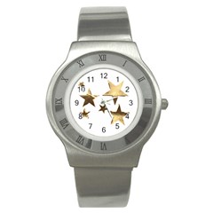 Stars Faux Gold Elegant Starry Festive Christmas Pattern Stainless Steel Watch by yoursparklingshop