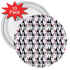 Cartoon Style Asian Woman Portrait Collage Pattern 3  Buttons (10 Pack) 