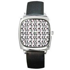 Cartoon Style Asian Woman Portrait Collage Pattern Square Metal Watch by dflcprintsclothing