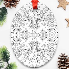 Black And White Decorative Ornate Pattern Oval Ornament (two Sides)