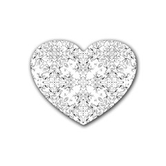 Black And White Decorative Ornate Pattern Heart Coaster (4 Pack)  by dflcprintsclothing