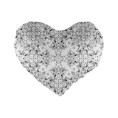 Black And White Decorative Ornate Pattern Standard 16  Premium Heart Shape Cushions by dflcprintsclothing