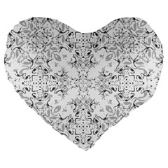 Black And White Decorative Ornate Pattern Large 19  Premium Heart Shape Cushions