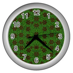 Rose Stars So Beautiful On Green Wall Clock (silver) by pepitasart