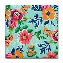 Multi Colour Floral Print Tile Coaster by designsbymallika