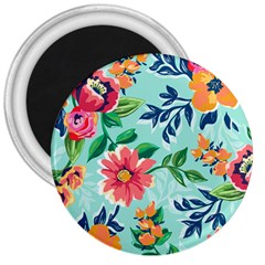 Multi Colour Floral Print 3  Magnets by designsbymallika