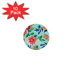 Multi Colour Floral Print 1  Mini Buttons (10 Pack)  by designsbymallika