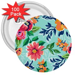 Multi Colour Floral Print 3  Buttons (100 Pack) 