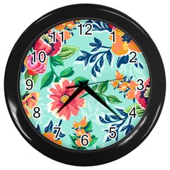 Multi Colour Floral Print Wall Clock (black) by designsbymallika