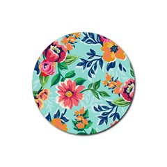 Multi Colour Floral Print Rubber Coaster (round)  by designsbymallika