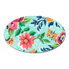 Multi Colour Floral Print Oval Magnet by designsbymallika