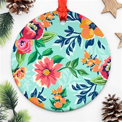 Multi Colour Floral Print Round Ornament (two Sides) by designsbymallika