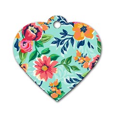 Multi Colour Floral Print Dog Tag Heart (one Side) by designsbymallika