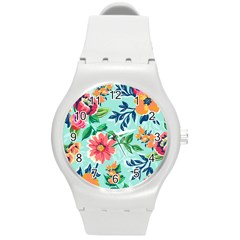 Multi Colour Floral Print Round Plastic Sport Watch (m) by designsbymallika