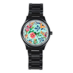 Multi Colour Floral Print Stainless Steel Round Watch by designsbymallika