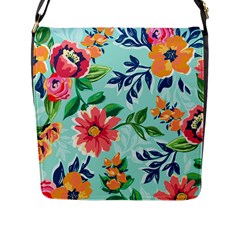 Multi Colour Floral Print Flap Closure Messenger Bag (l) by designsbymallika