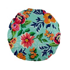 Multi Colour Floral Print Standard 15  Premium Flano Round Cushions by designsbymallika