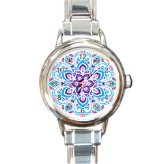 Mandala Blue Round Italian Charm Watch by designsbymallika