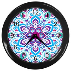 Mandala Blue Wall Clock (black) by designsbymallika