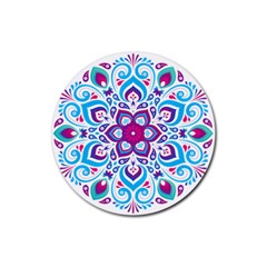 Mandala Blue Rubber Coaster (round)  by designsbymallika