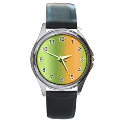 Green Orange Shades Round Metal Watch by designsbymallika