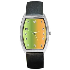 Green Orange Shades Barrel Style Metal Watch by designsbymallika