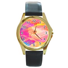 Colourful Shades Round Gold Metal Watch by designsbymallika