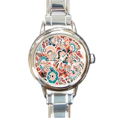 Baatik Floral Print Round Italian Charm Watch by designsbymallika