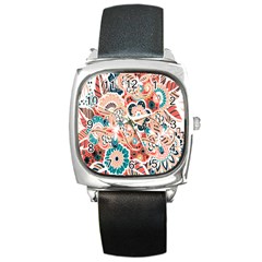 Baatik Floral Print Square Metal Watch by designsbymallika