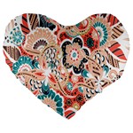 baatik floral print Large 19  Premium Heart Shape Cushions Front