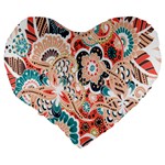 baatik floral print Large 19  Premium Heart Shape Cushions Back