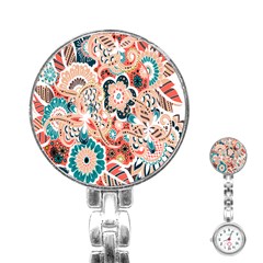 Baatik Floral Print Stainless Steel Nurses Watch by designsbymallika