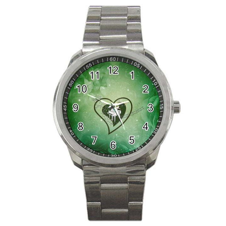 Music, Piano On A Heart Sport Metal Watch