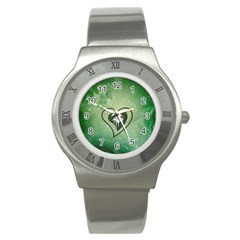 Music, Piano On A Heart Stainless Steel Watch by FantasyWorld7