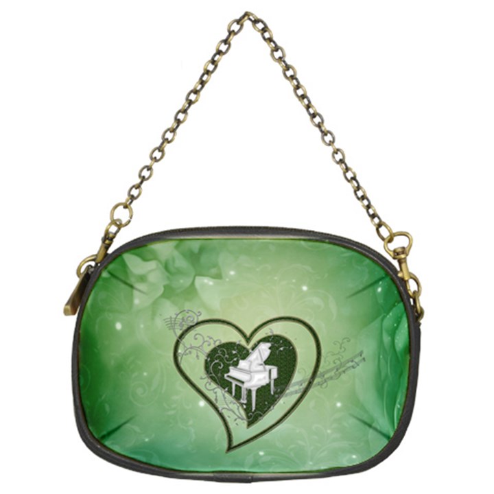 Music, Piano On A Heart Chain Purse (Two Sides)