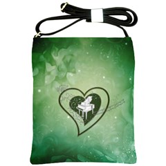 Music, Piano On A Heart Shoulder Sling Bag by FantasyWorld7